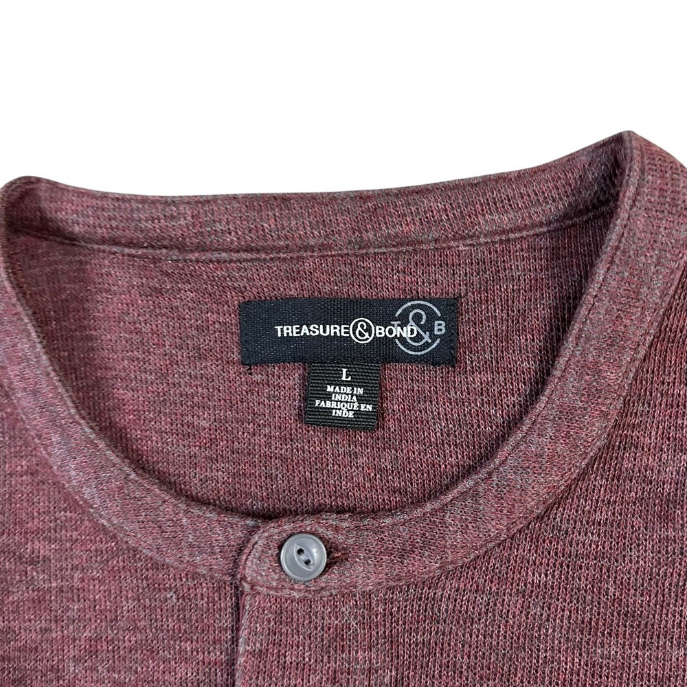TREASURE & BOND Men's Henley Shirt L Long Sleeve Burgundy Royale Red NEW - Picture 3 of 11